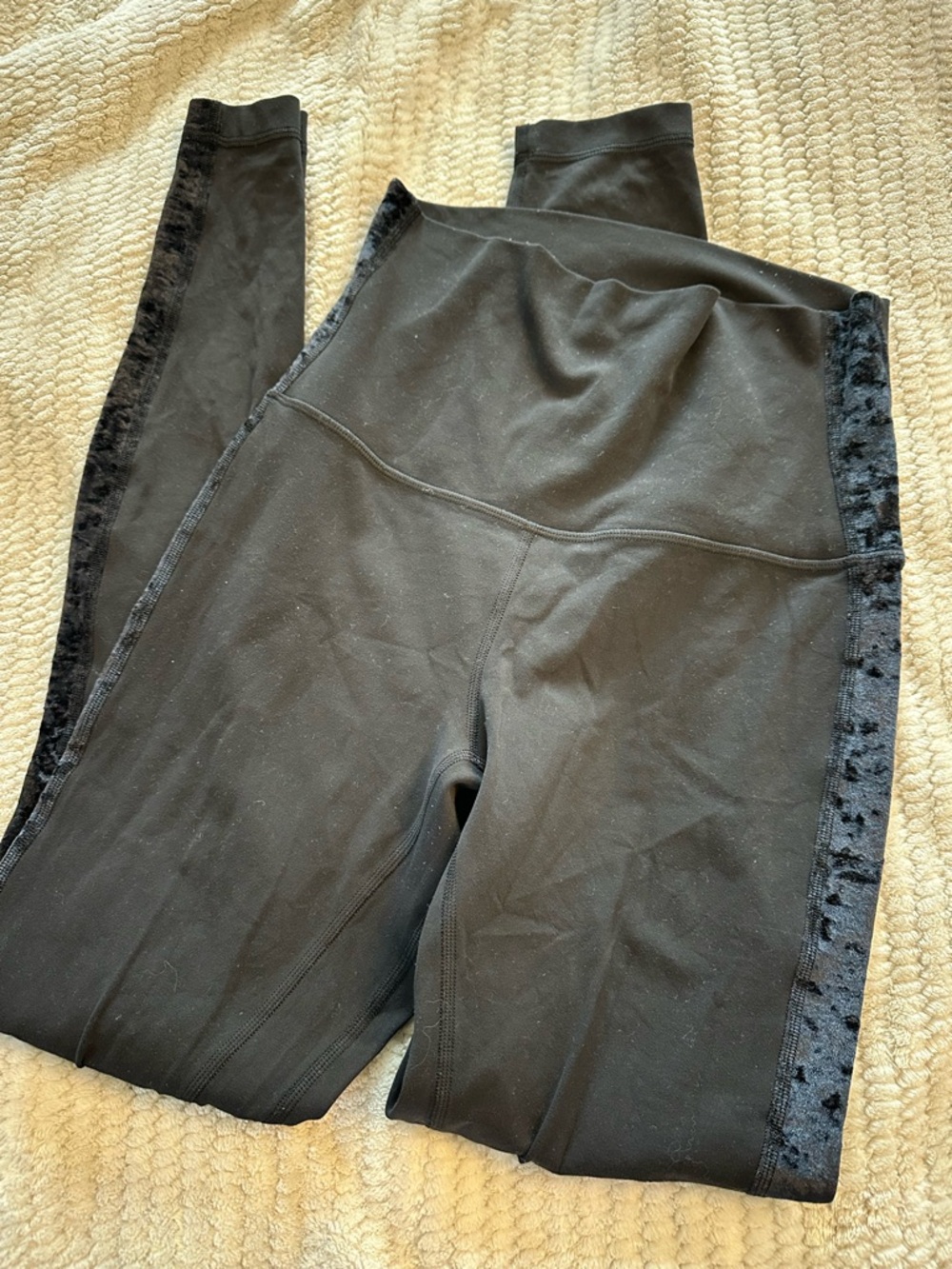 lululemon athletica Black Velvet-Trim High-Rise Leggings